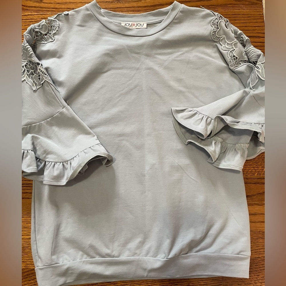 **4/$12** Joy Joy Sweatshirt Top Ruffles Sleeve Mint Green Size XS